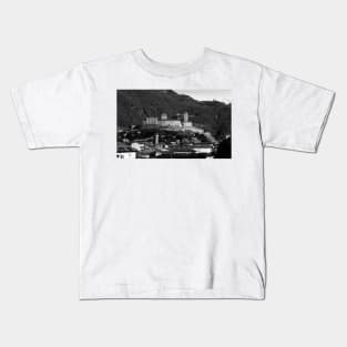 Castello Grande in black and white, Bellinzona, Ticino, Switzerland Kids T-Shirt